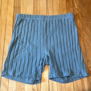 Blue Ribbed Bike Shorts